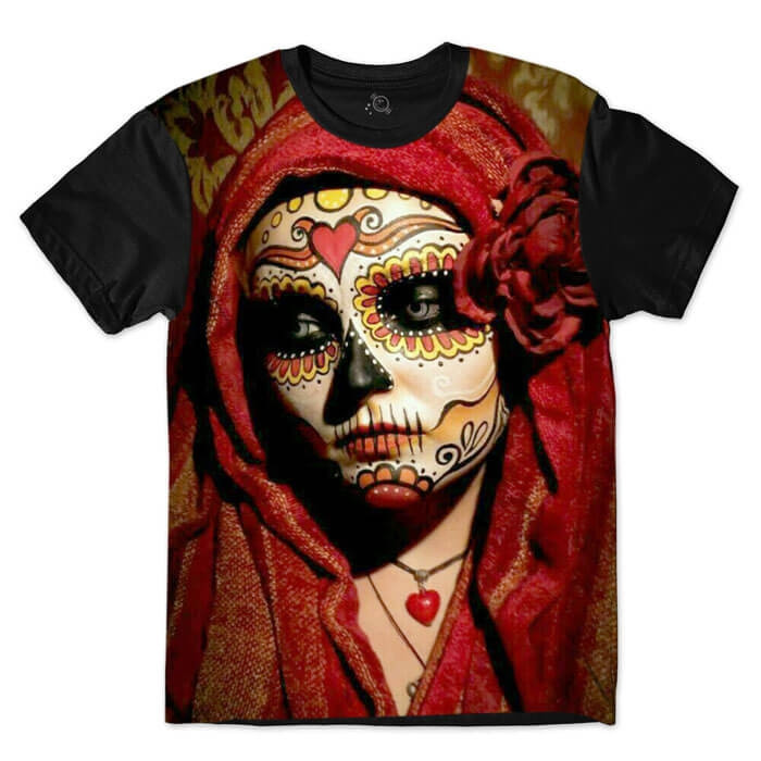 Wings Residence Skilled Camiseta Skull - Caveira Mexicana Mulher Red UseCamisetas